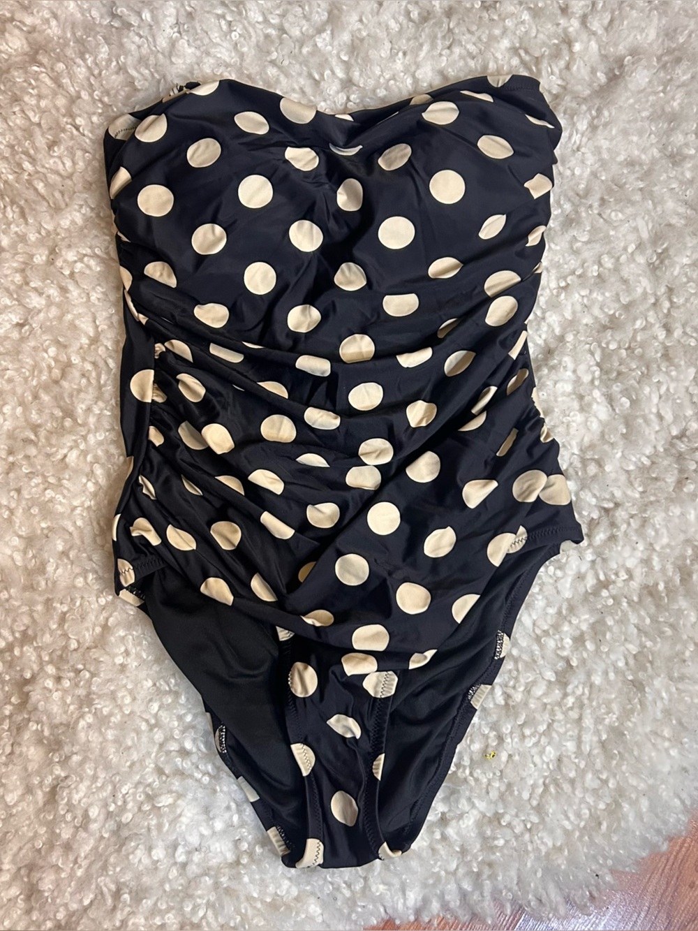 J. Crew navy blue & cream polkadot strapless swimsuit size 6 brand new